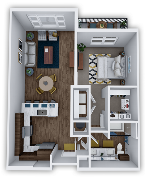 Floor plan for 1 bed, 1 bath, 775 sqft